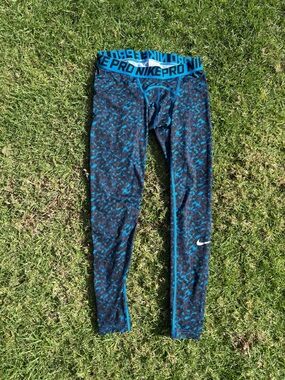 Nike Youth Black and Blue Patterned Compression Leggings